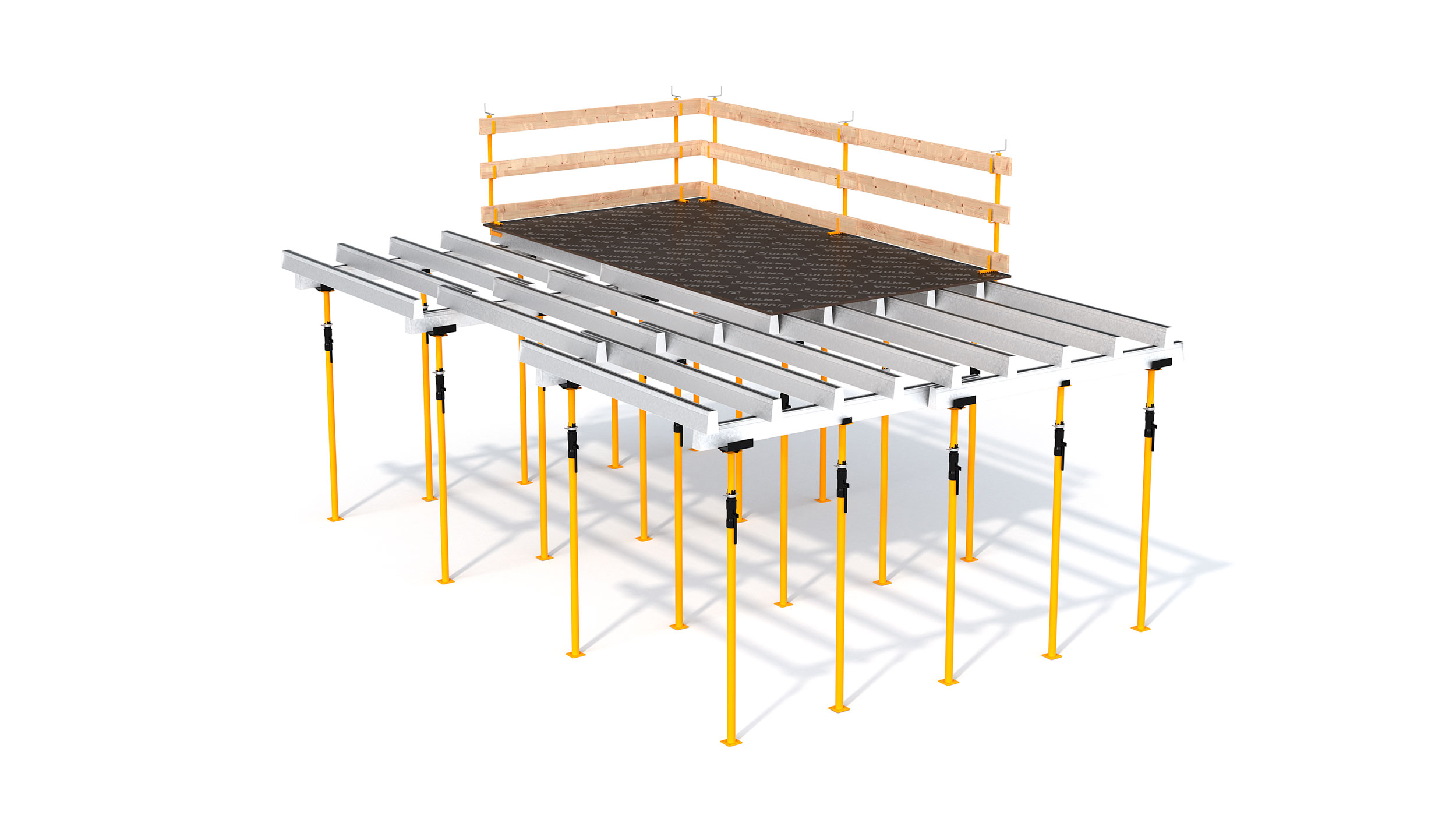 Sistema de encofrado de vigas fácilmente adaptable a cualquier geometría.
Consta de pocos componentes, de montaje sencillo y rápido. Sistema indicado para la construcción de losas entre tabiques.