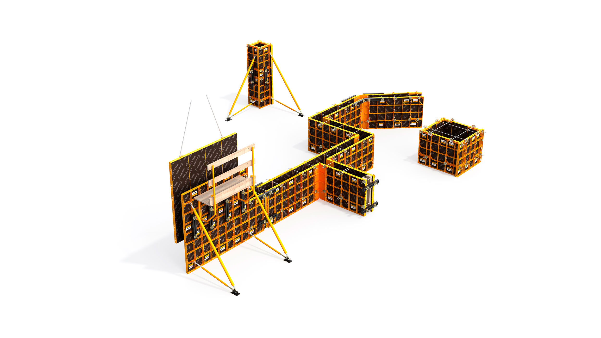 Encofrado manu-portable muy flexible y ligero. Adecuado para la construcción de tabiques, columnas, vigas y cimientos.